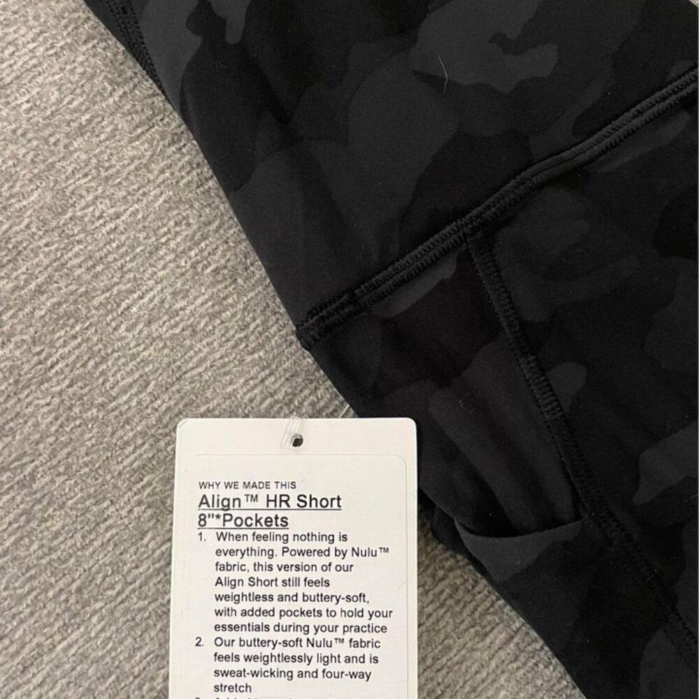 NWT LULULEMON ALIGN HIGH-RISE SHORT WITH POCKETS 8"" Black Heritage 365 Camo 2 - Picture 2 of 2